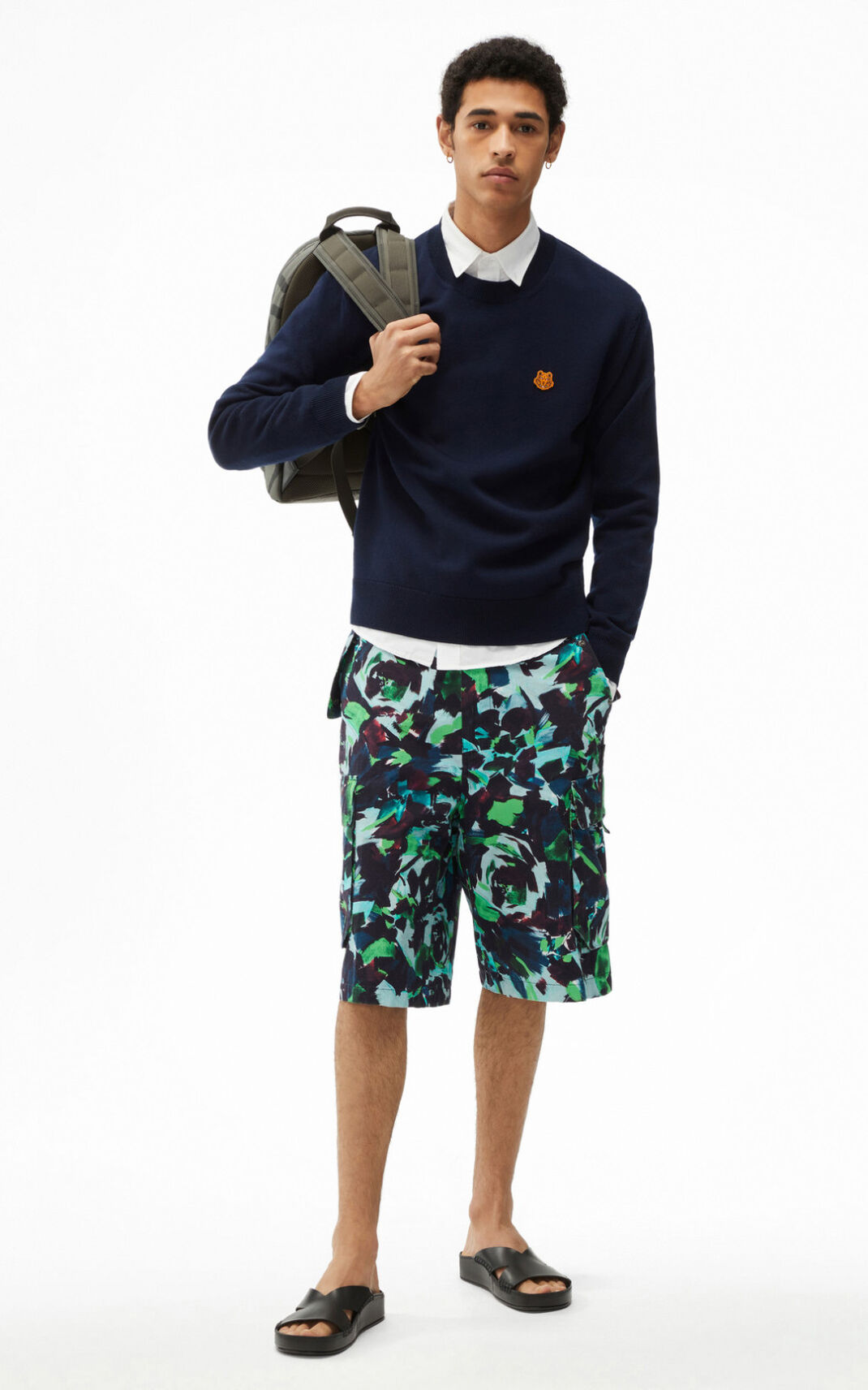 Kenzo Tiger Crest merino wool Kazak Erkek Mavi Siyah | 2938-KXAME